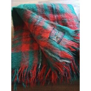 Vintage Heather Brae Mohair Scotland Throw Blanket Red 52" X 62" Christmas Wool